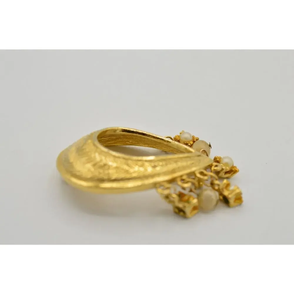 HAR Vintage Pin Brooch Pearl Dangle Gold Teardrop Mid Century 50s Signed FLAW 9B